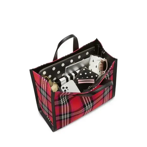 kate spade new york Manhattan Foliage Plaid Fabric Large Tote Bag Pink Multi EUC - Picture 11 of 14